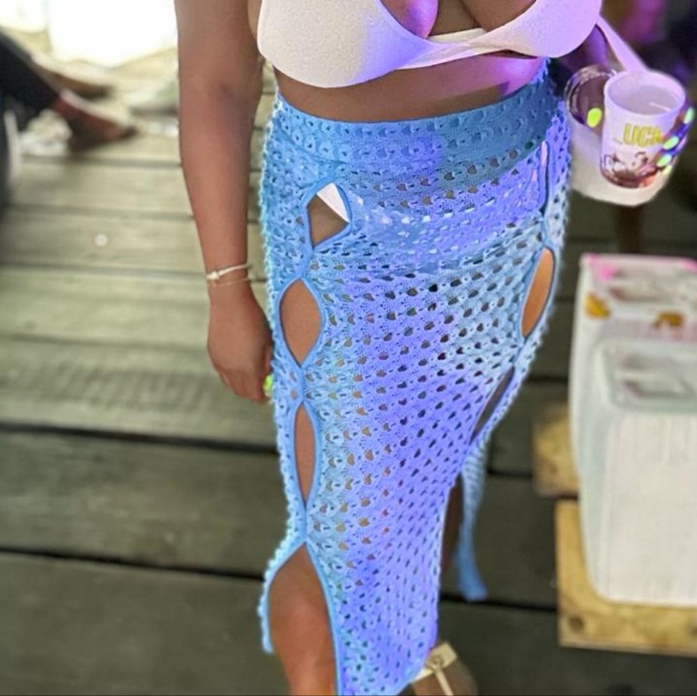 Blue Open knit crochet skirt - Picture 5 of 5